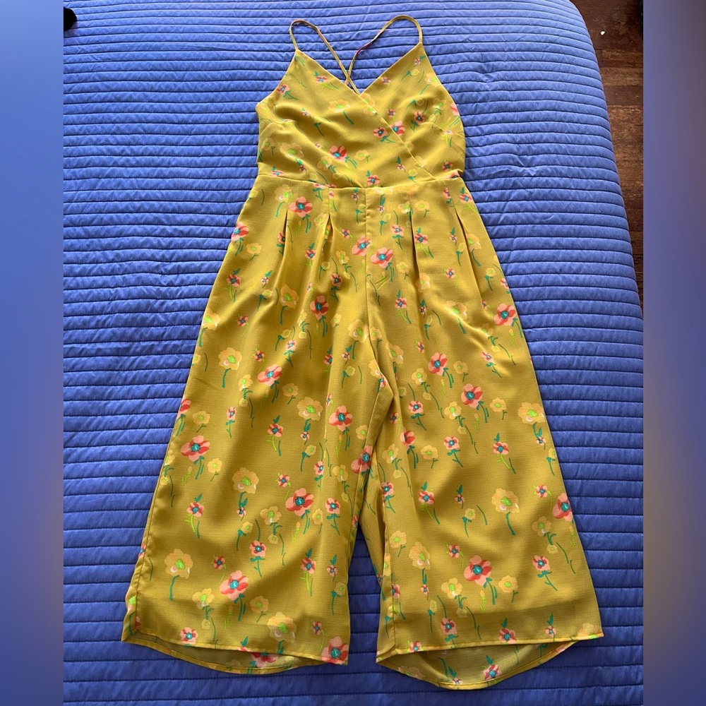 Yellow Floral Low-Back Jumpsuit